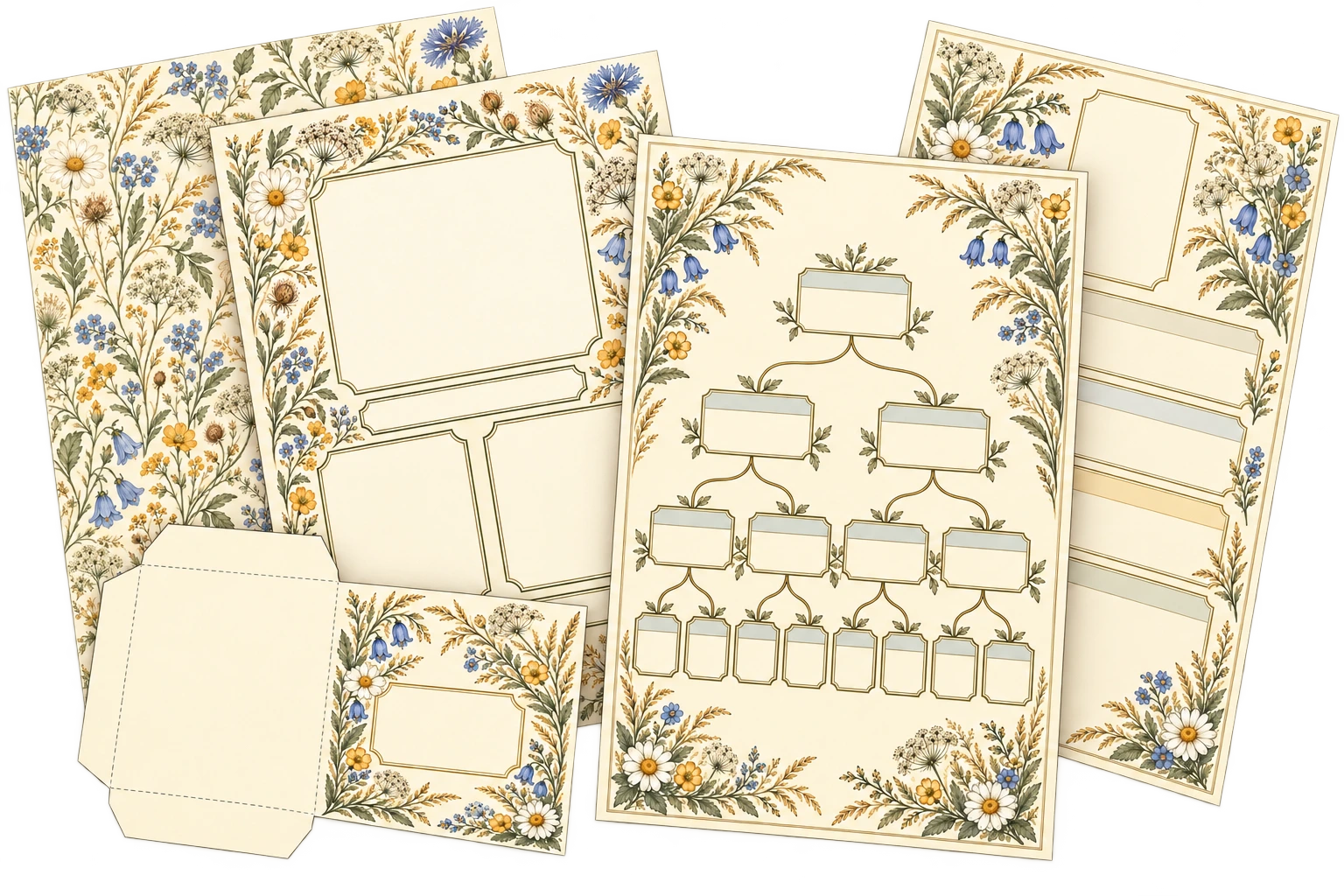 Botanical Field Notes: a layered assortment of coordinated family-history printable examples