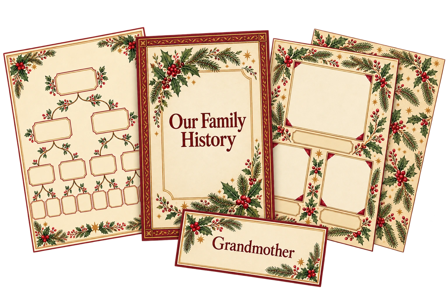 Old World Christmas: a layered assortment of coordinated family-history printable examples
