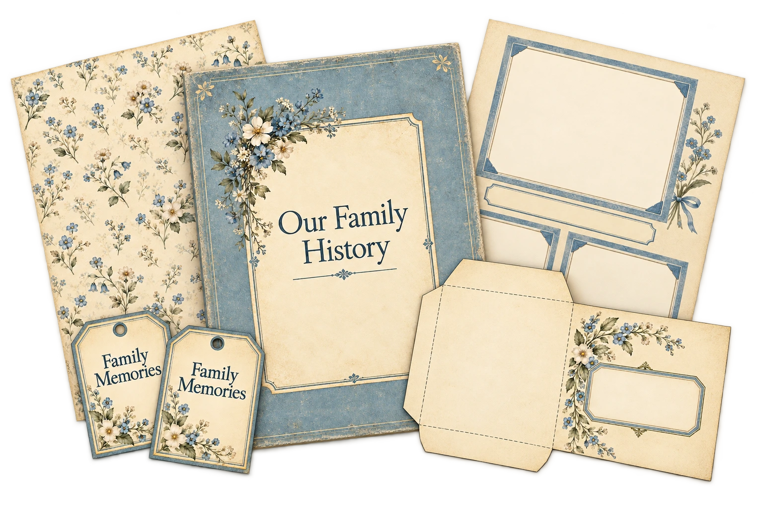 The Family Archive: a layered assortment of coordinated family-history printable examples