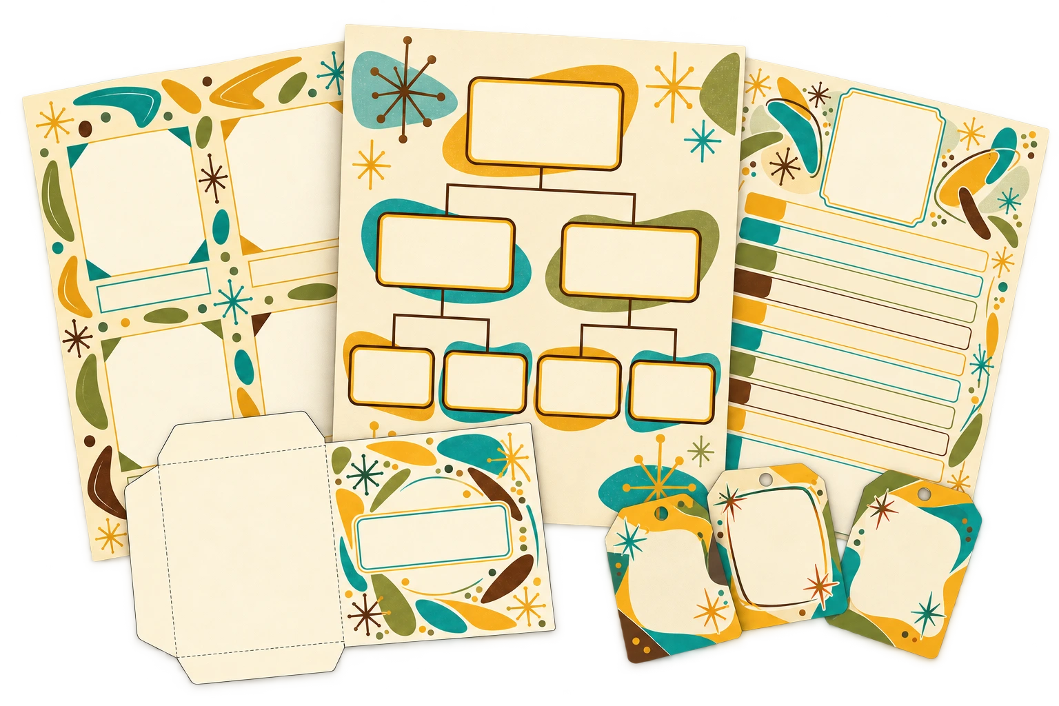Mid-Century Family Album: a layered assortment of coordinated family-history printable examples