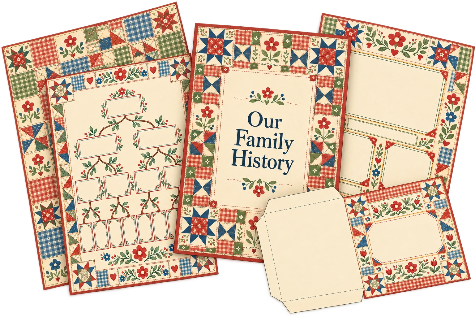 Country Quilting Album: a layered assortment of coordinated family-history printable examples