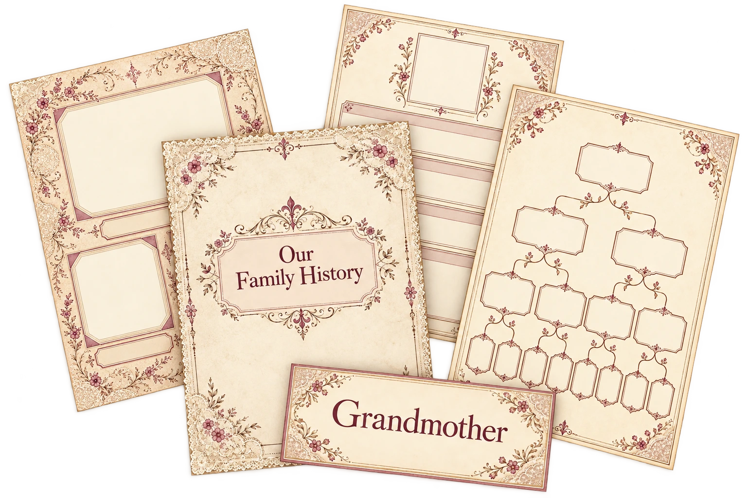 Victorian Heirloom: a layered assortment of coordinated family-history printable examples