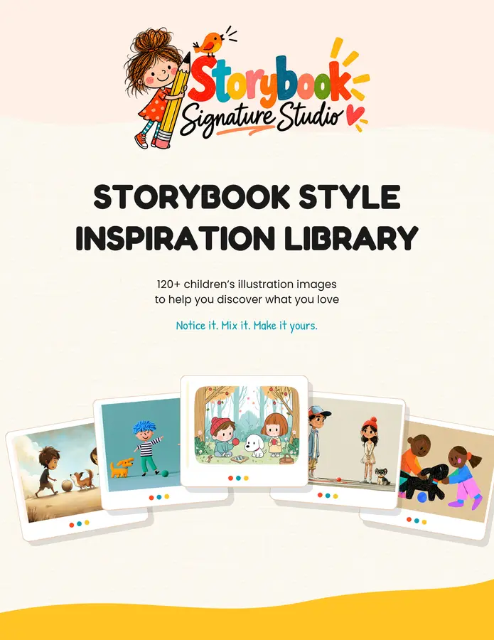 Cover of the Storybook Style Inspiration Library featuring a varied selection of children’s illustration styles